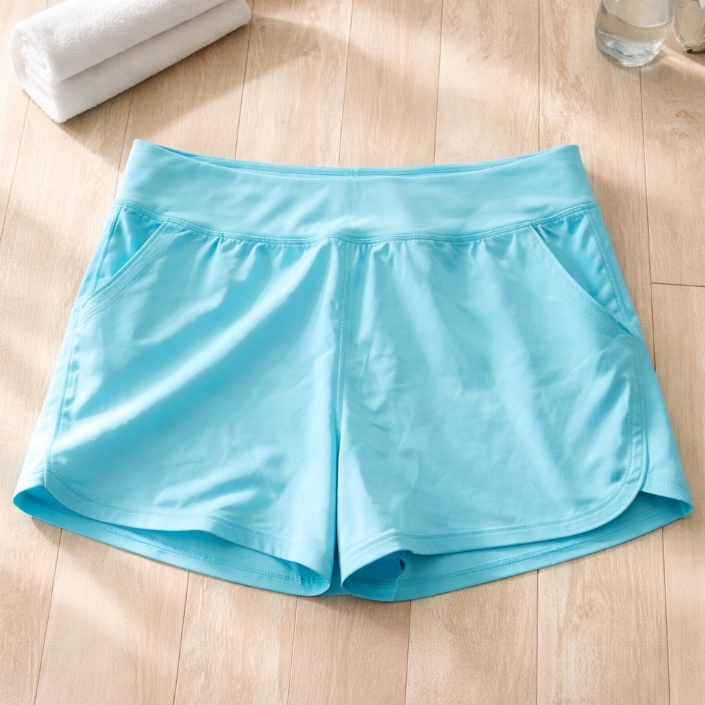 Lands End 22W Womens Active Board Shorts Blue Swim Shorts w/Built in Brief